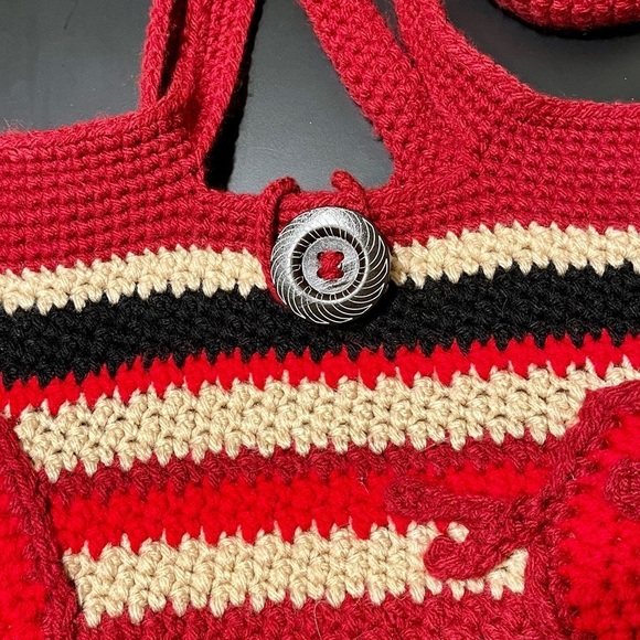 Y2K Retro ANGRY BIRDS Knit Crochet BOHO Double Strap Tote Bag Purse RARE - Picture 6 of 16